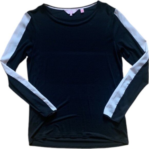Ted Baker black with white stripe lyocell long sleeve top size M - Picture 1 of 5